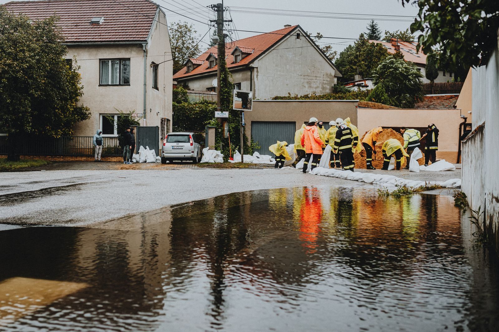 Water and fire damage restoration technician at work